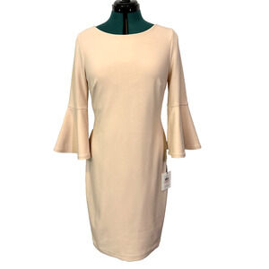 Calvin Klein Dress Bell Long Sleeve Back Zip Blush Pink‎ NWT Size 10 Knee Length